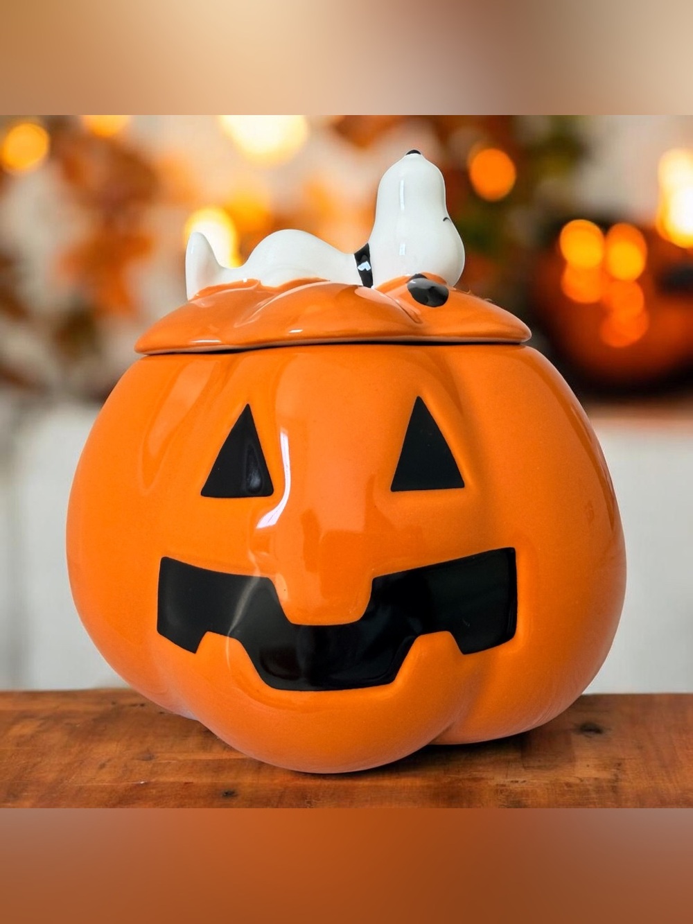 Rae Dunn Peanuts Snoopy Halloween Welcome Great Pumpkin Cookie Jar NWT